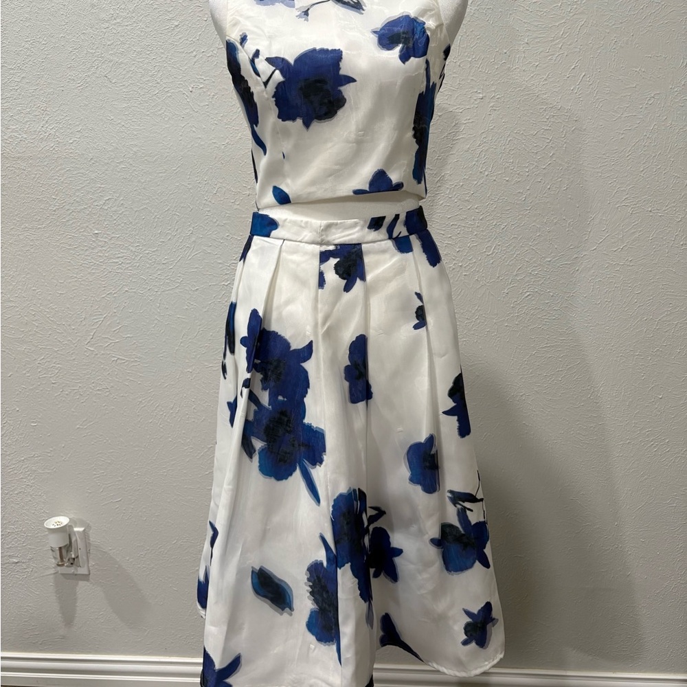 Floral White and Blue Dress